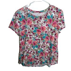 Blue Sol T-Shirt Women's Large Watercolor Floral Boho Short Sleeve Top